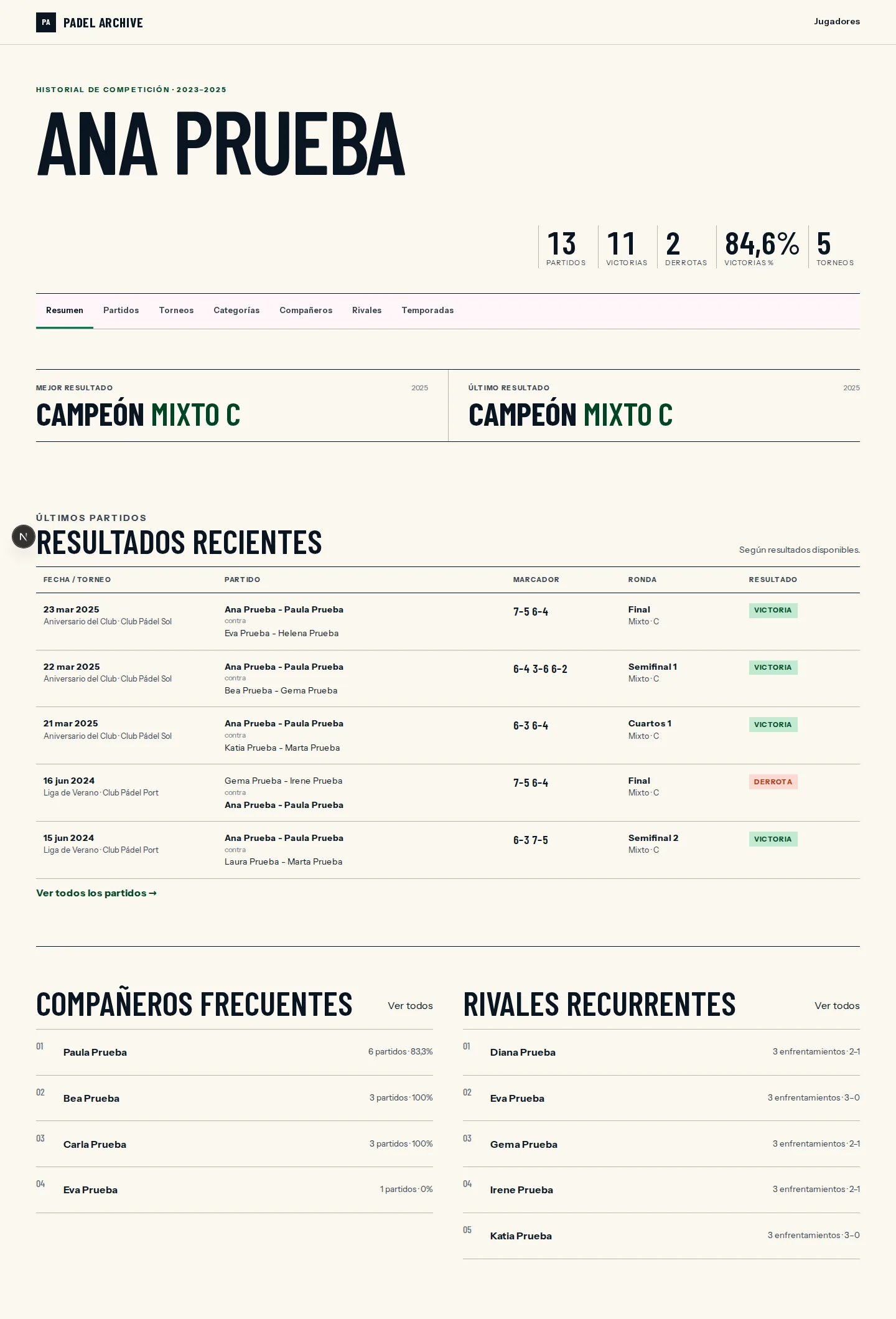 Padel Archive — captura del proyecto 1