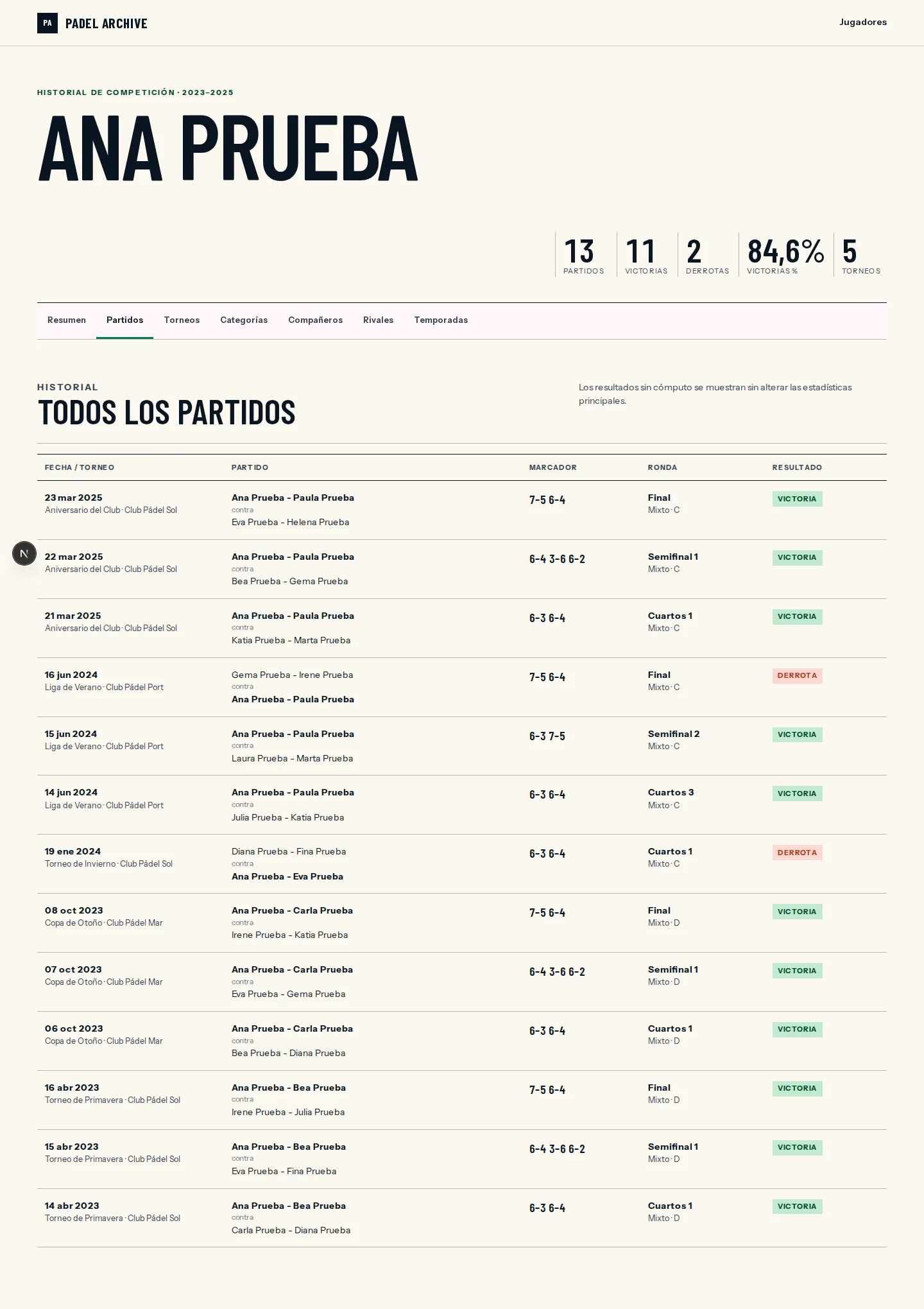 Padel Archive — captura del proyecto 2