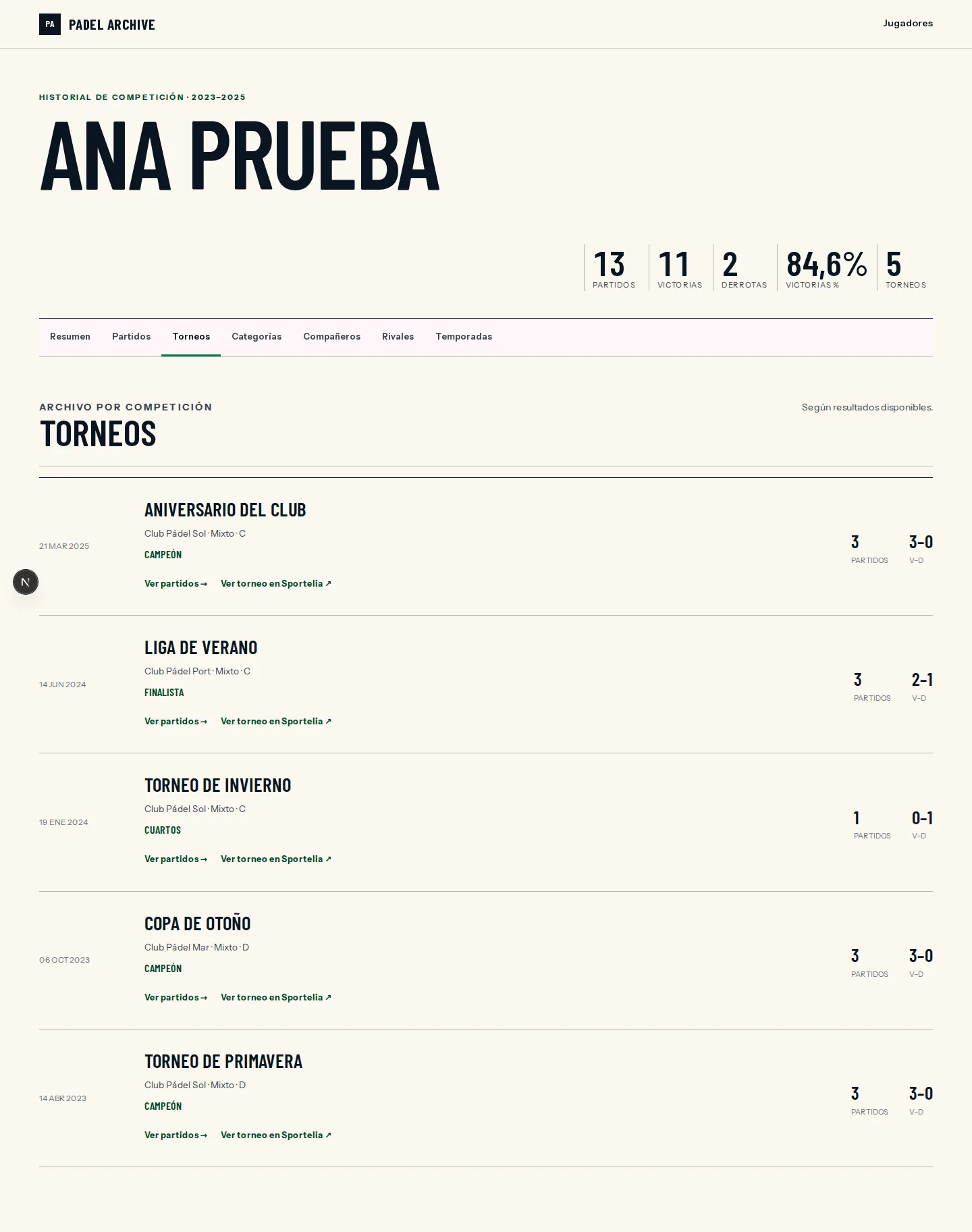 Padel Archive — captura del proyecto 3