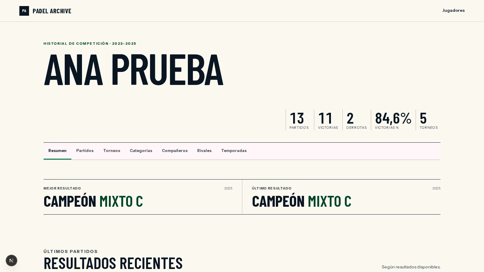 Padel Archive — captura del proyecto